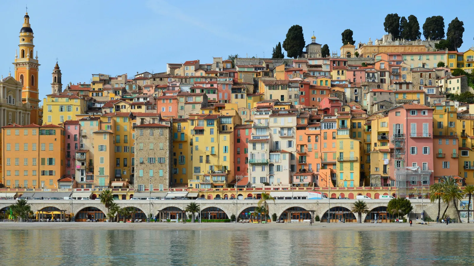 Private chauffeur in Menton — the colourful old town at sunset
